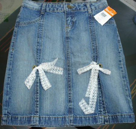 Saia jeans com laço